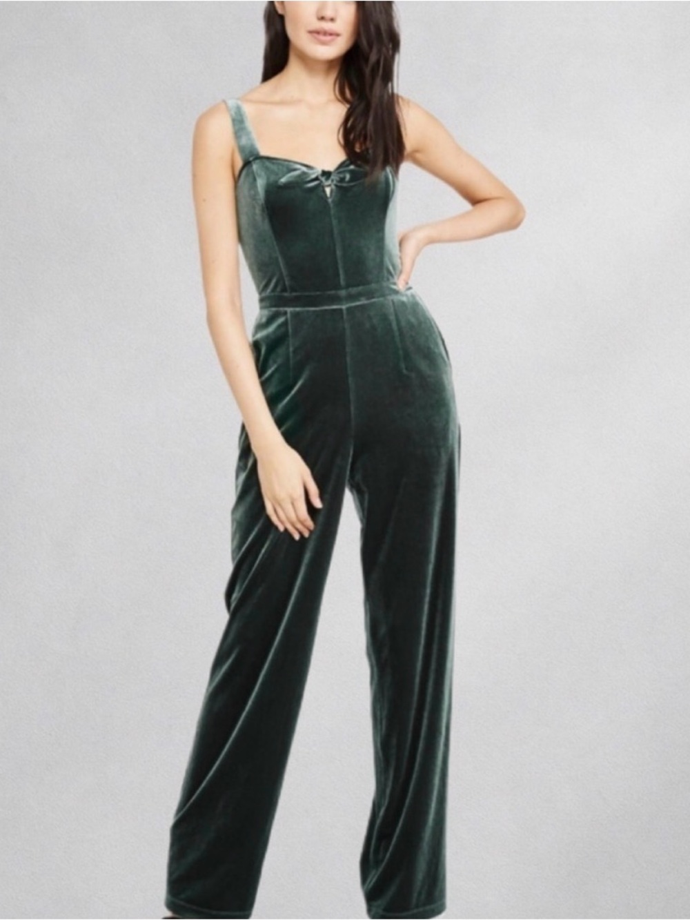 Abercrombie Velvet Wide-Leg Jumpsuit - Dark Green